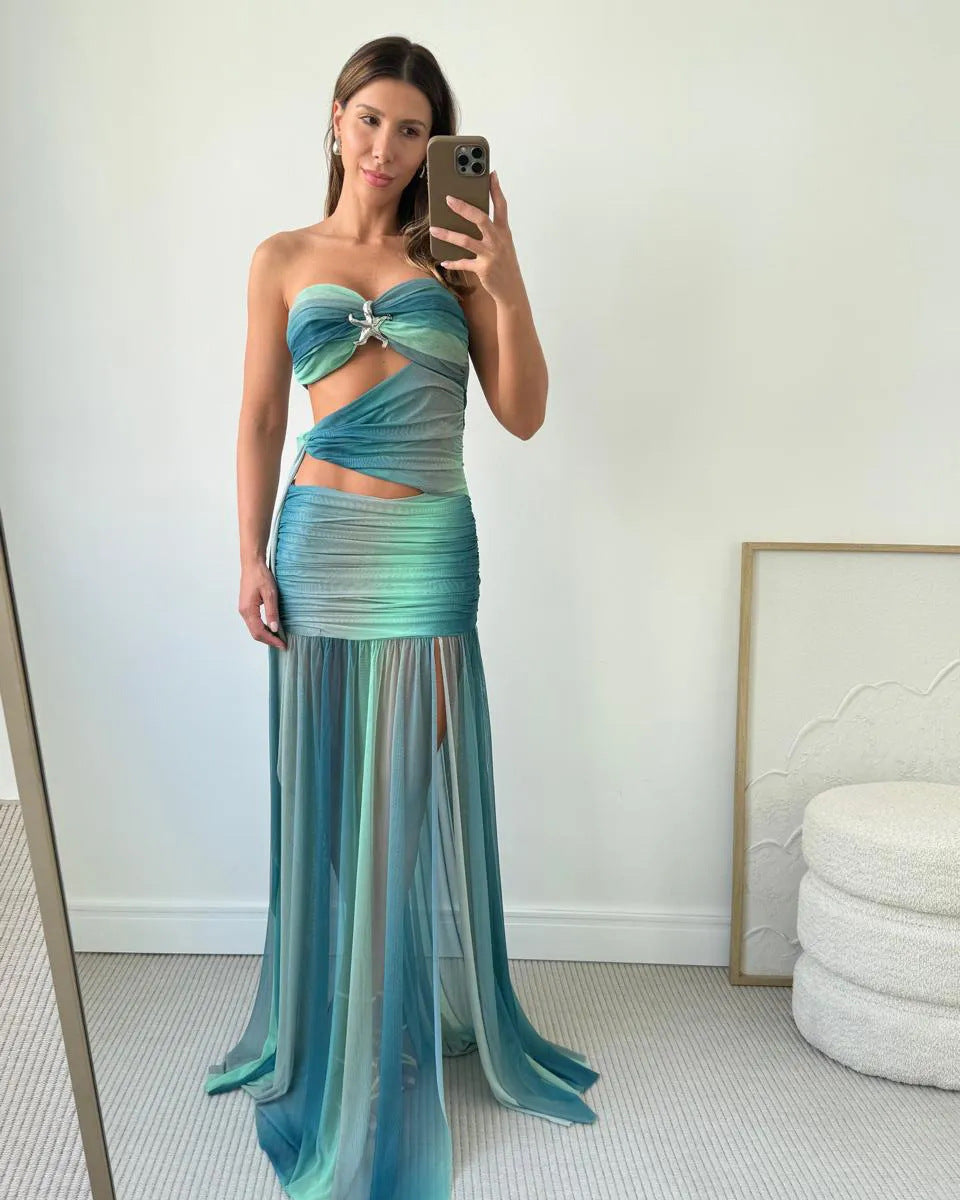 Wren | Women’s Strapless Mesh Cut-Out Maxi Dress