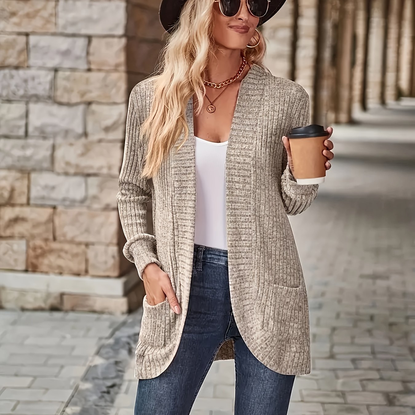 Rosemary | Women's Ribbed Pocket Long Sleeve Cardigan