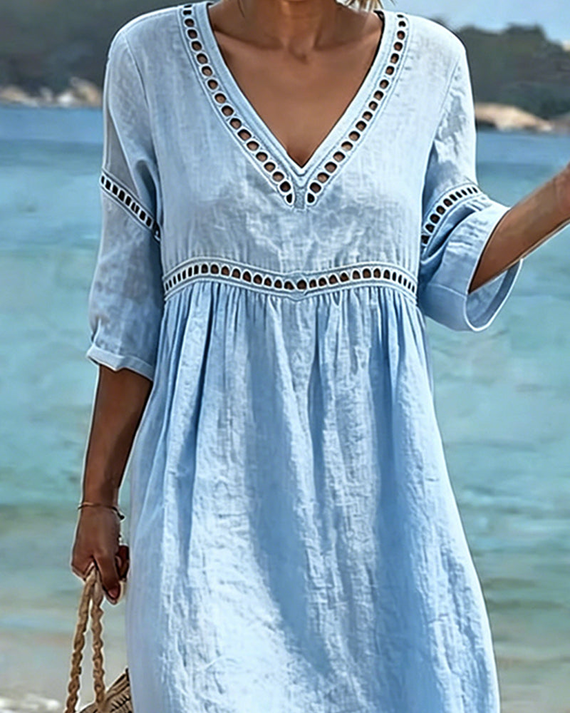 Dahlia | Women's V-Neck Cut-Out Midi Summer Dress