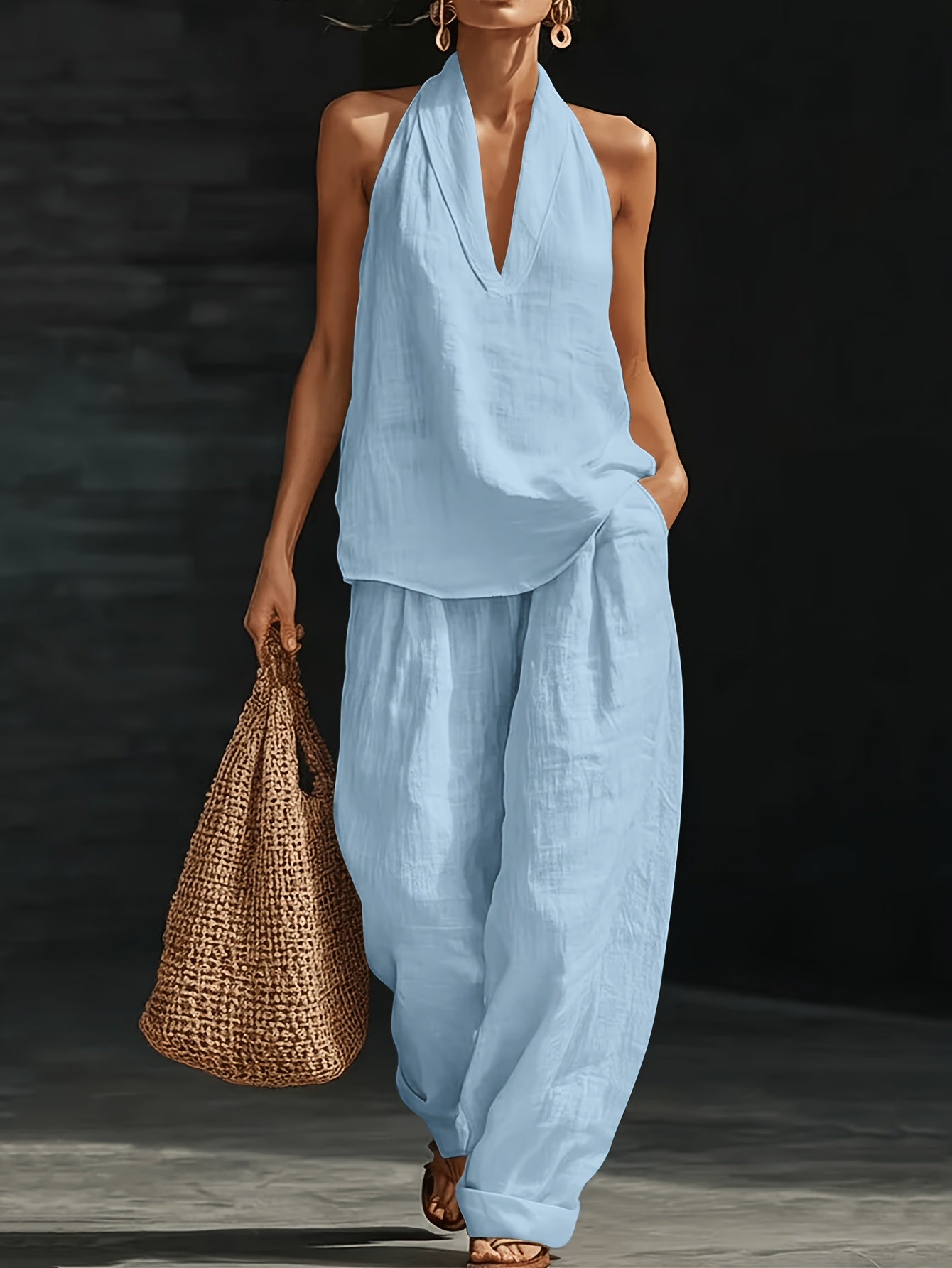 Elspeth | Women's V-Neck Wide-Leg Two-Piece Summer Set
