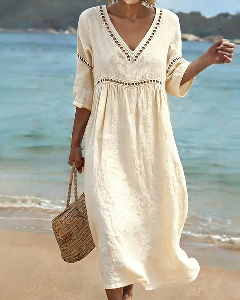 Dahlia | Women's V-Neck Cut-Out Midi Summer Dress