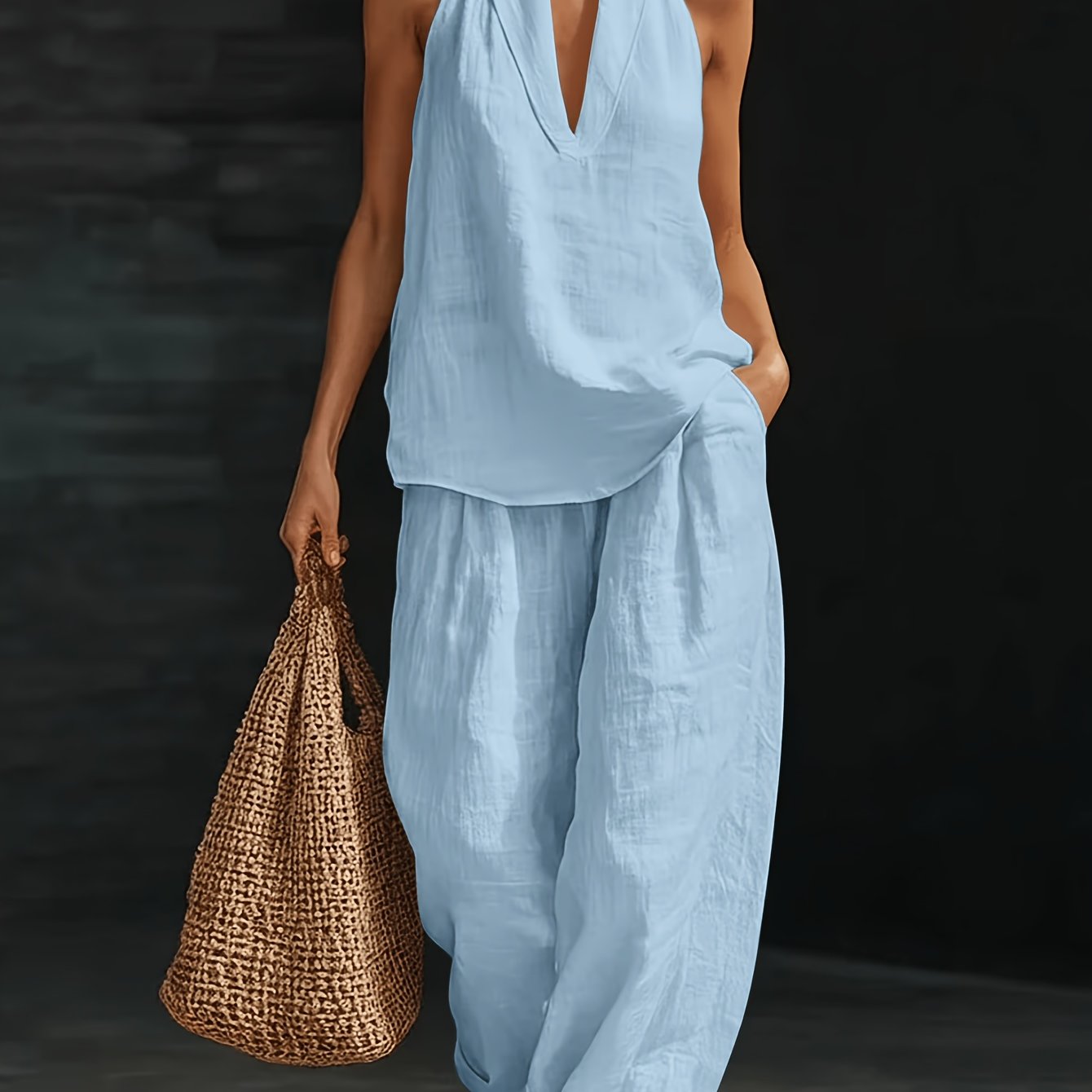 Elspeth | Women's V-Neck Wide-Leg Two-Piece Summer Set