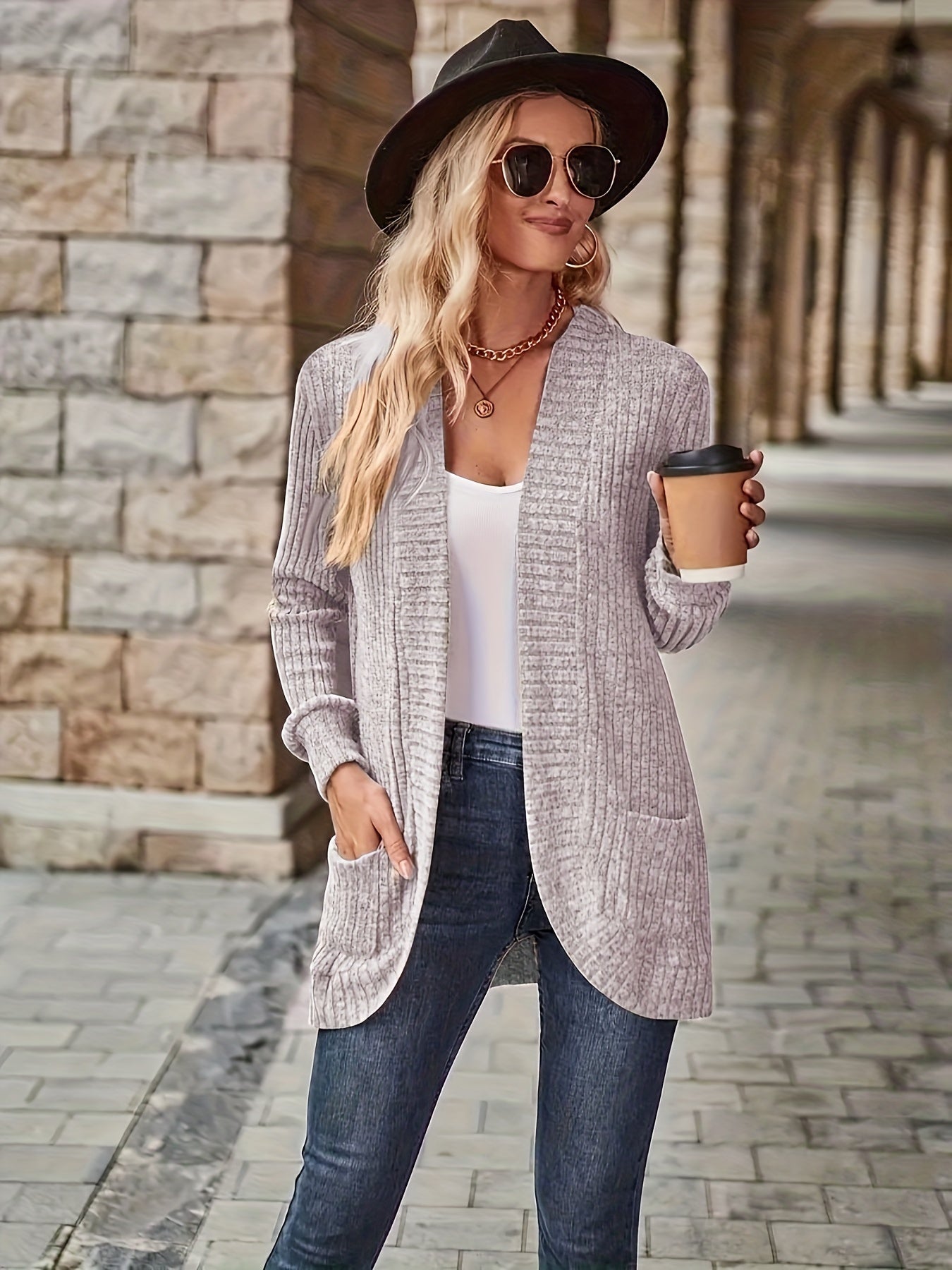 Rosemary | Women's Ribbed Pocket Long Sleeve Cardigan