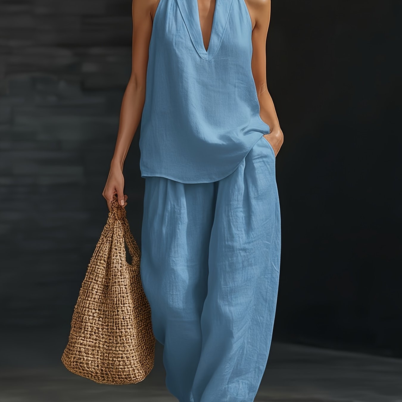 Elspeth | Women's V-Neck Wide-Leg Two-Piece Summer Set