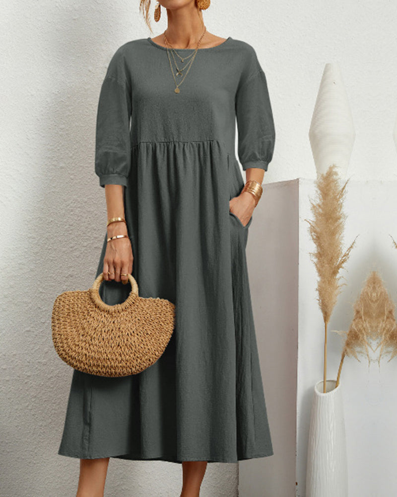 Maud | Women's Lantern Sleeve Midi Summer Dress