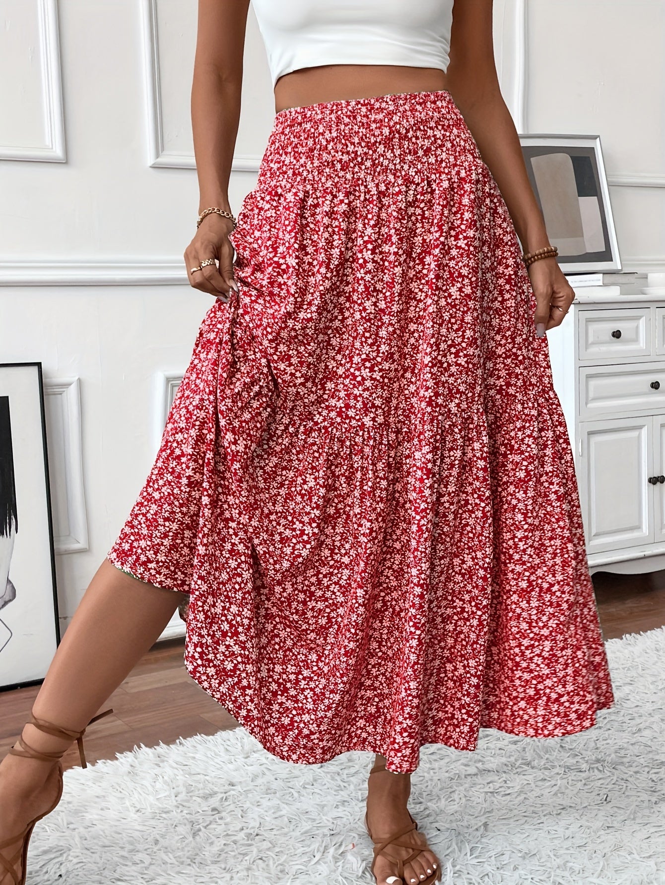 Alma | Women's Boho Floral Smocked Maxi Summer Skirt