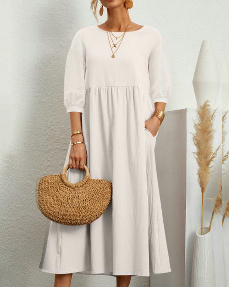 Maud | Women's Lantern Sleeve Midi Summer Dress