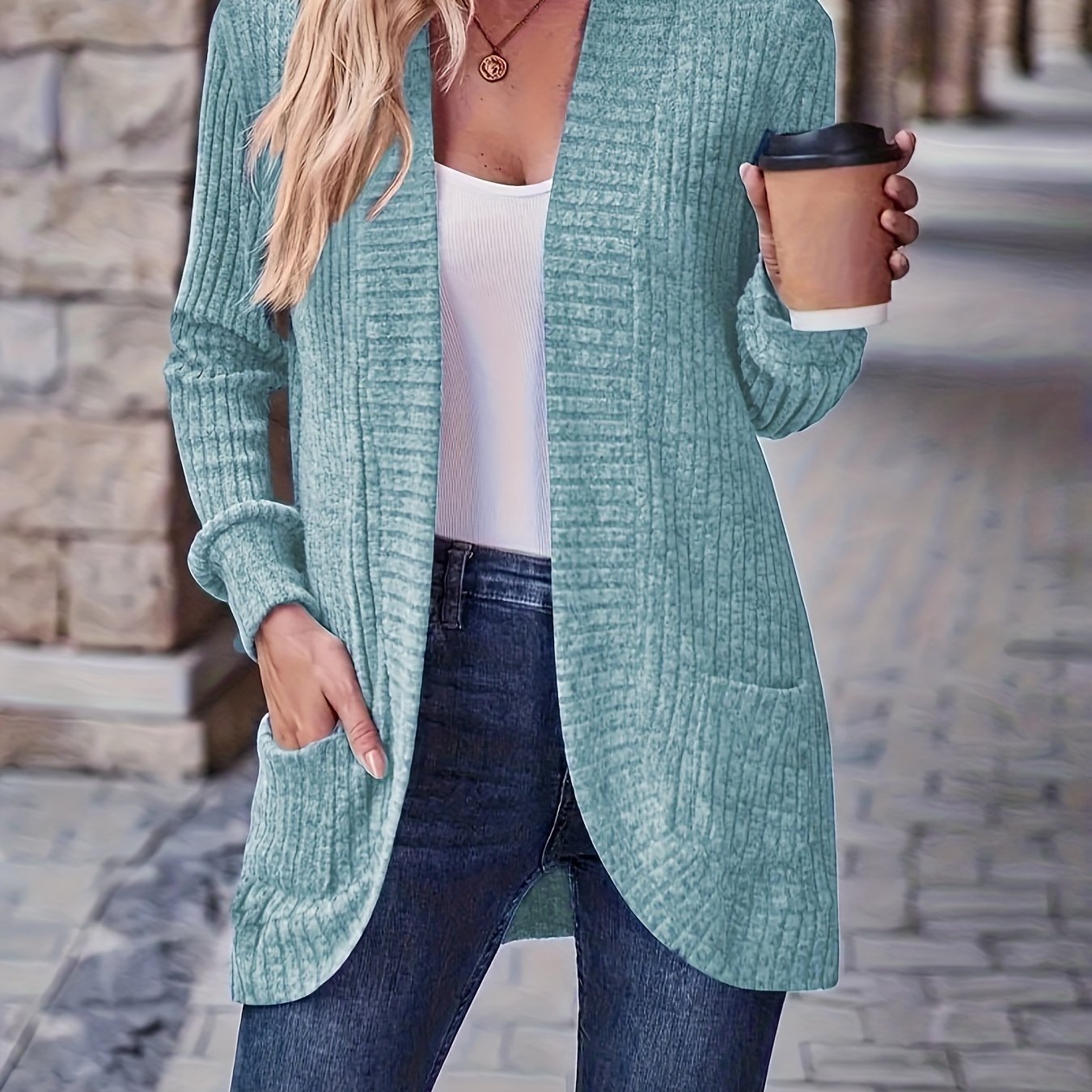 Rosemary | Women's Ribbed Pocket Long Sleeve Cardigan