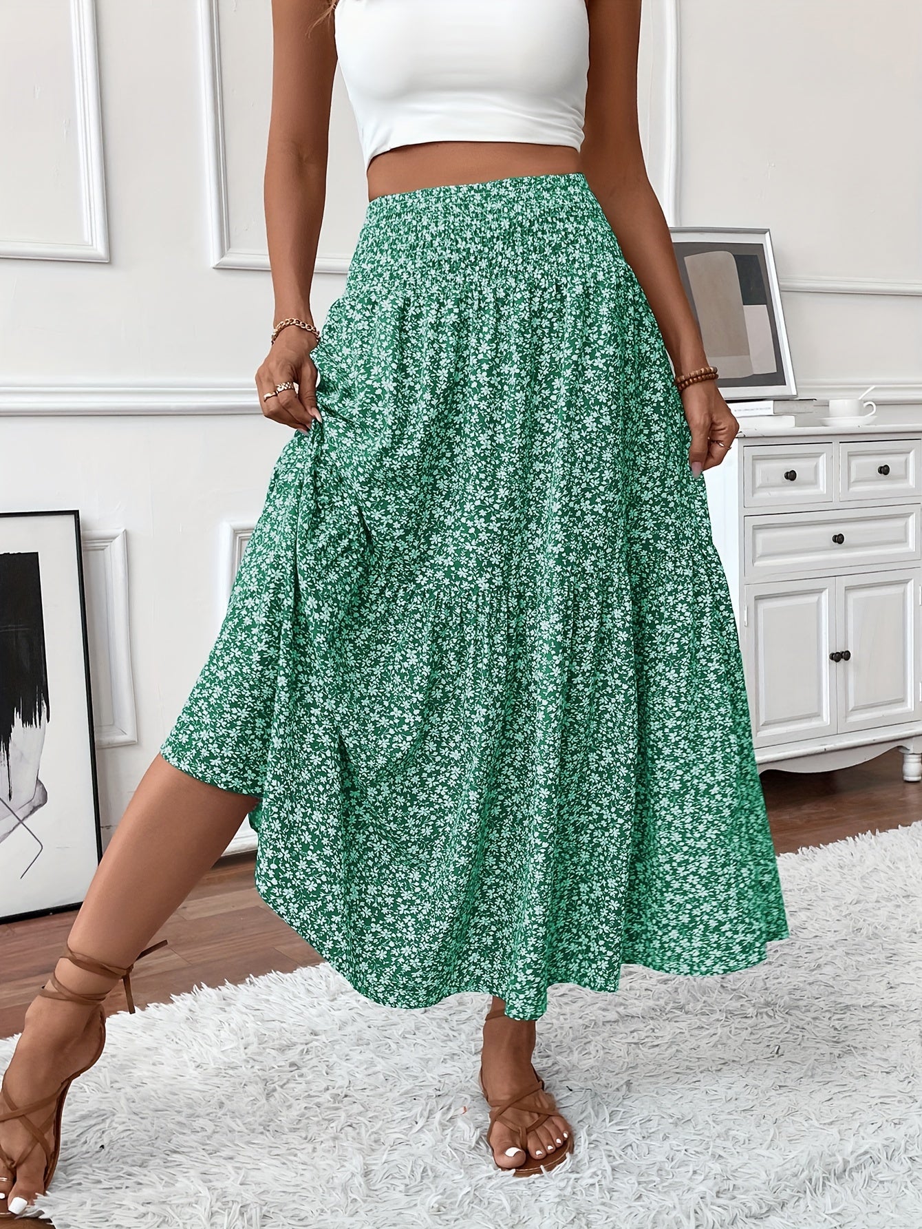 Alma | Women's Boho Floral Smocked Maxi Summer Skirt
