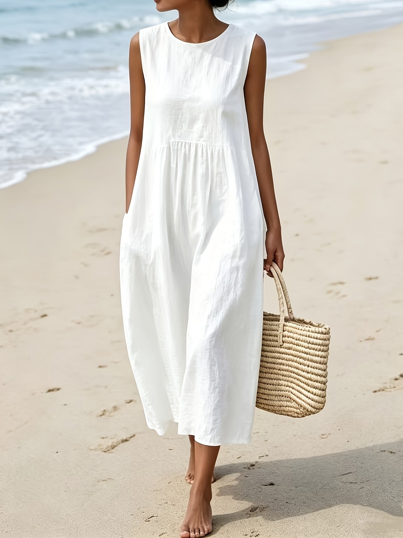 Cora | Women's Sleeveless Pocket Midi Summer Dress