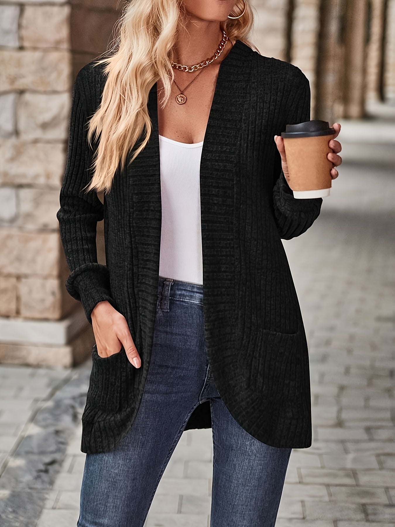 Rosemary | Women's Ribbed Pocket Long Sleeve Cardigan