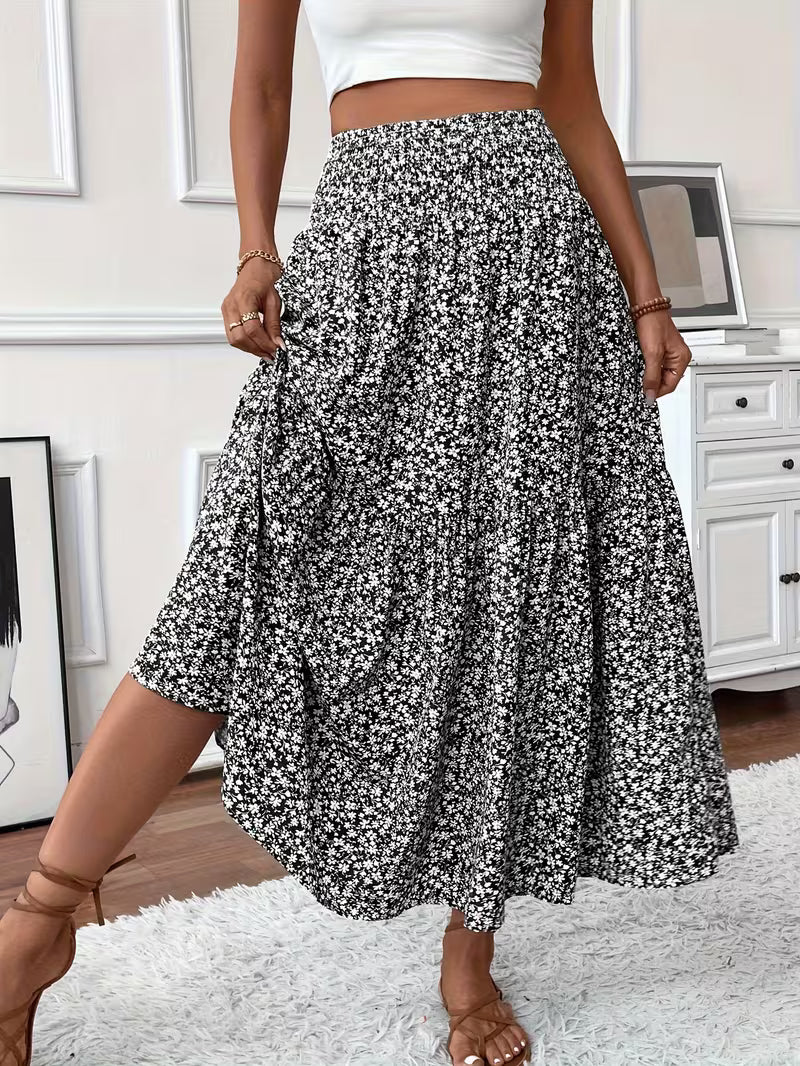 Alma | Women's Boho Floral Smocked Maxi Summer Skirt