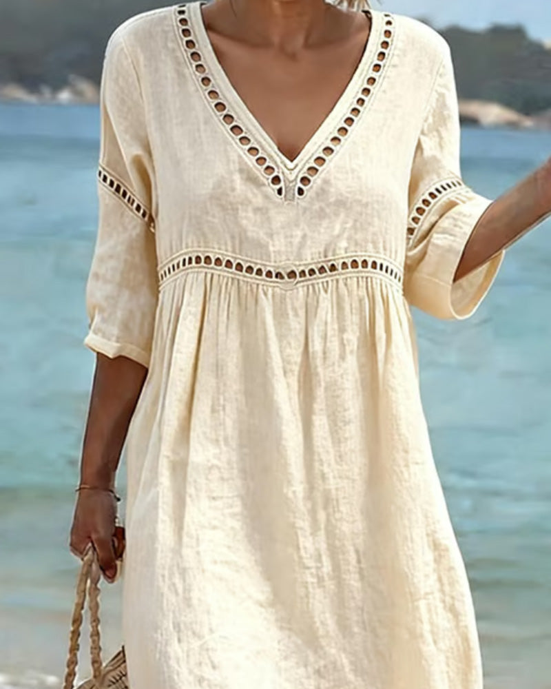 Dahlia | Women's V-Neck Cut-Out Midi Summer Dress