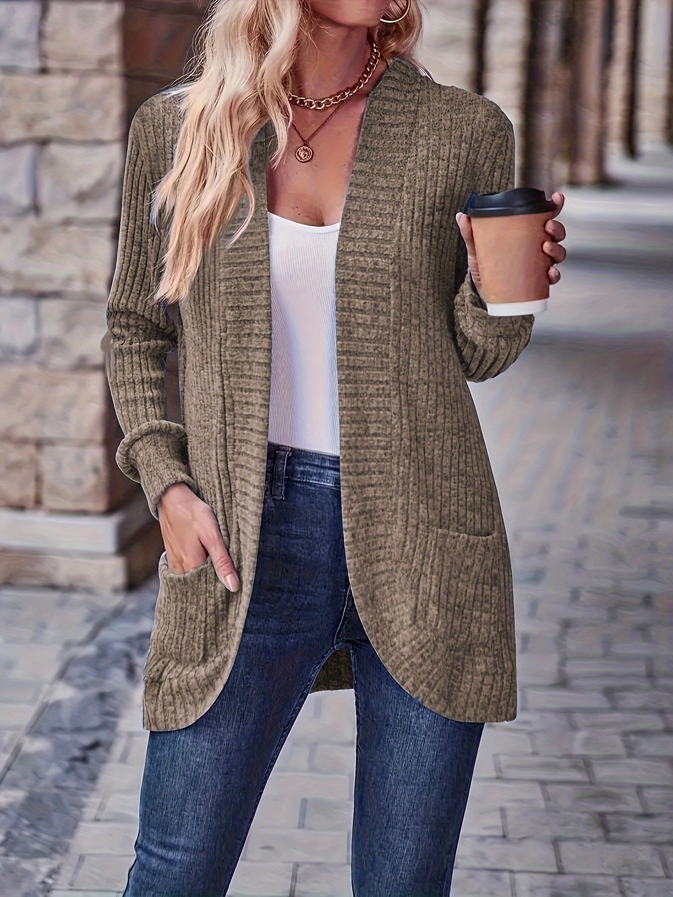 Rosemary | Women's Ribbed Pocket Long Sleeve Cardigan