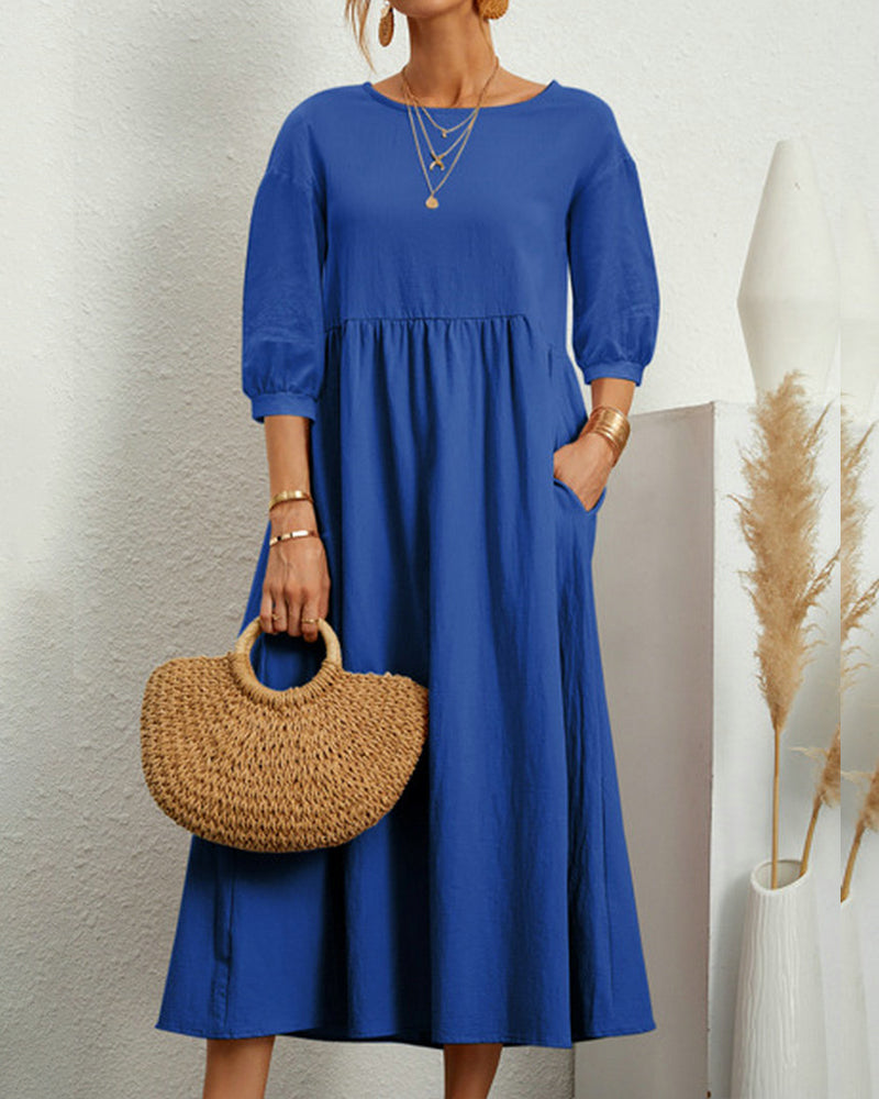 Maud | Women's Lantern Sleeve Midi Summer Dress