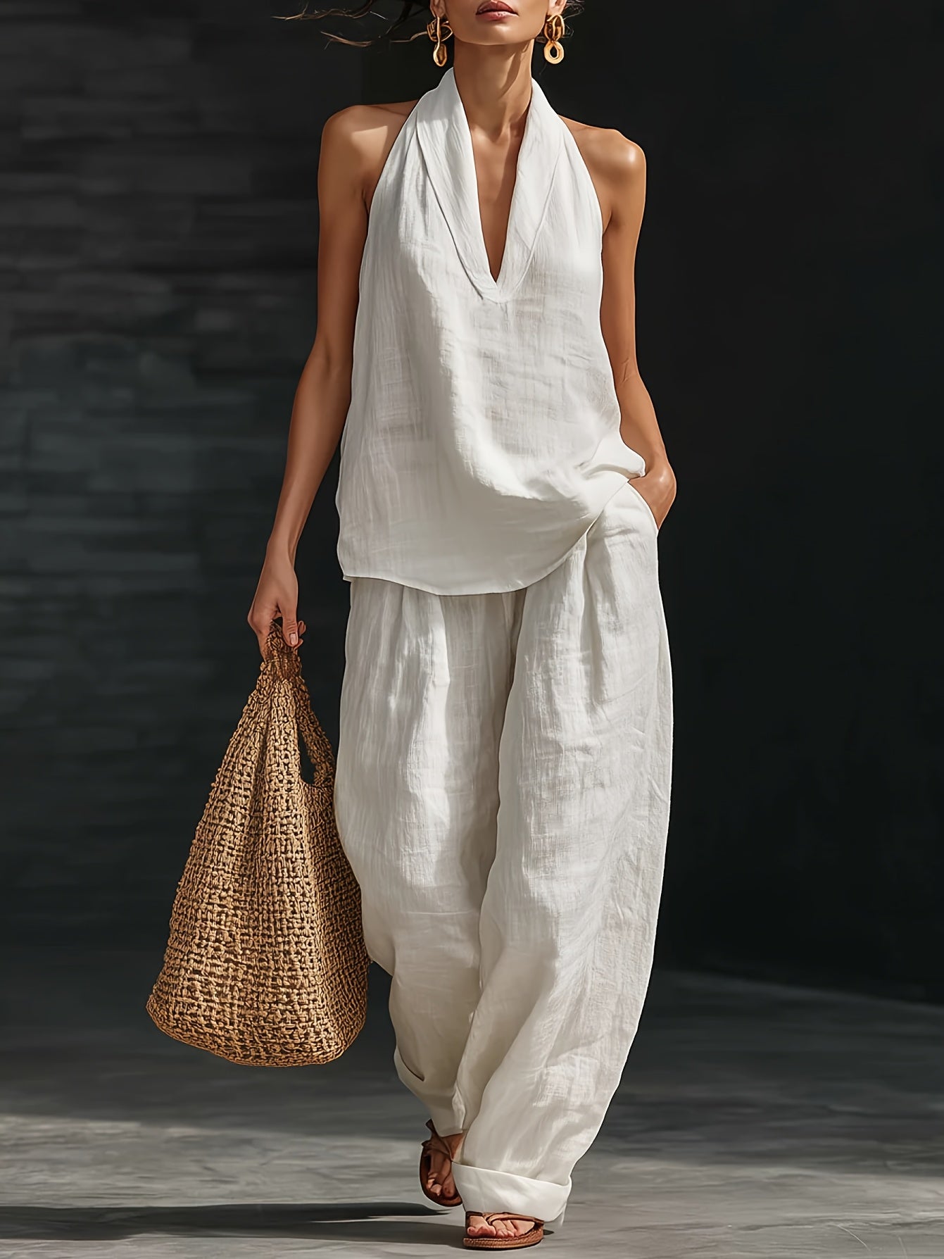 Elspeth | Women's V-Neck Wide-Leg Two-Piece Summer Set