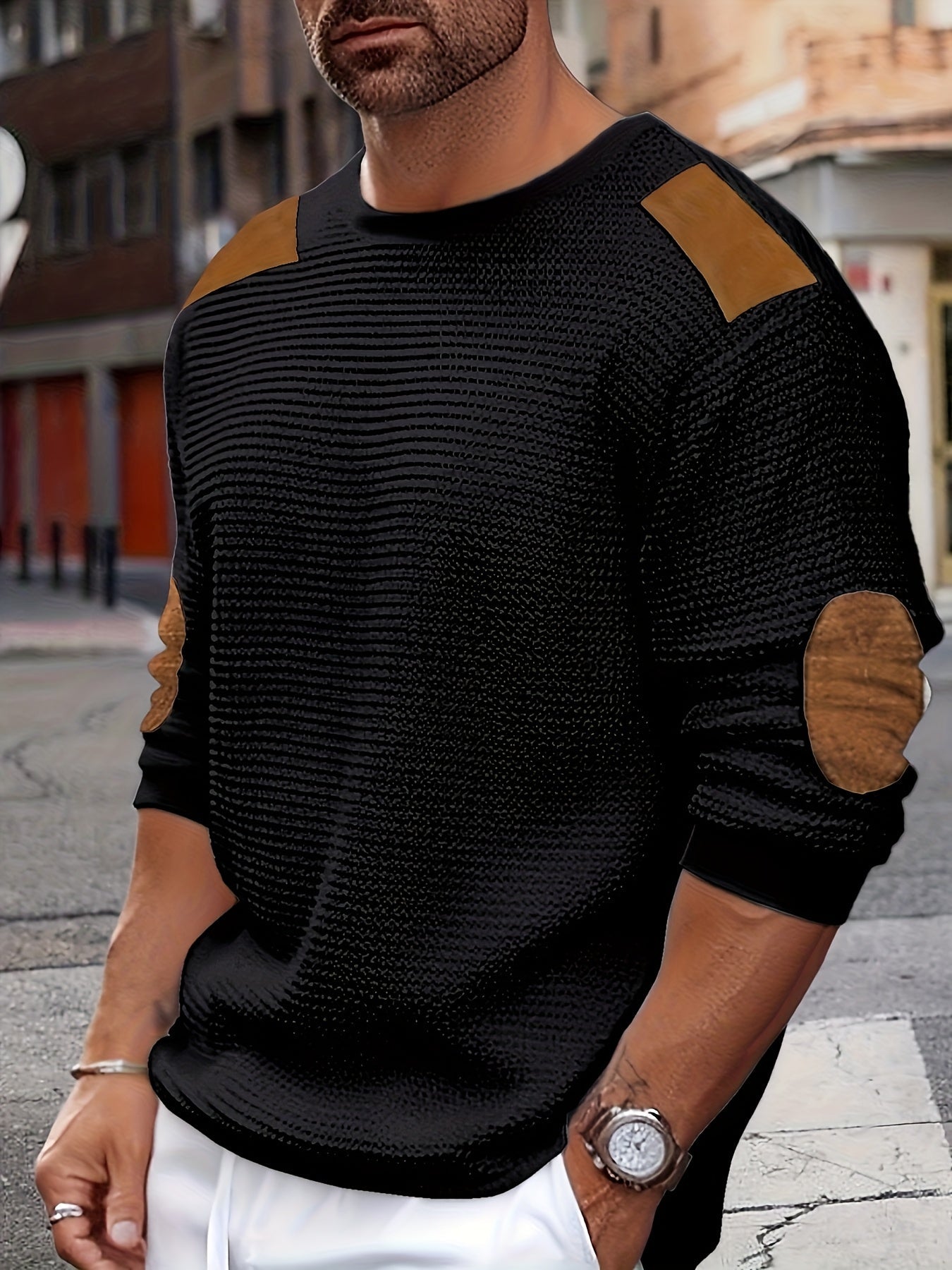 Aaron | Men's Textured Elbow-Patch Pullover