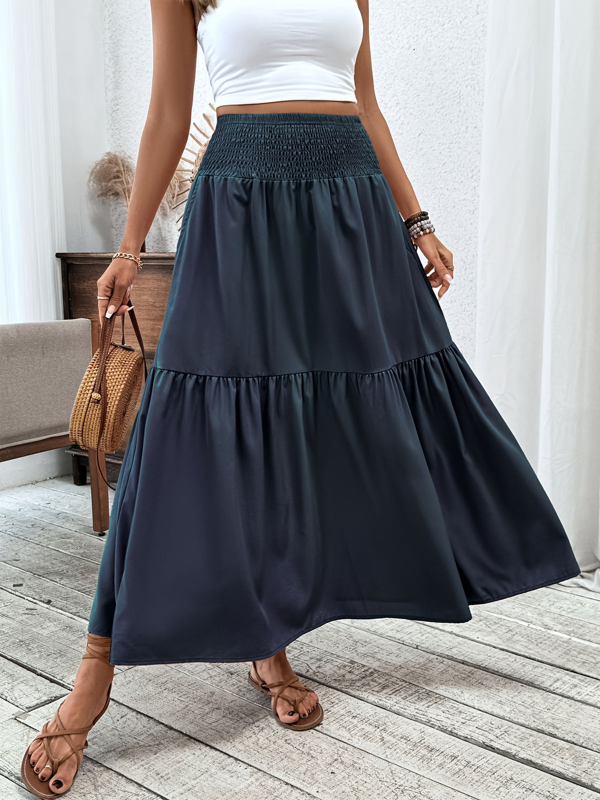 Alma | Women's Boho Floral Smocked Maxi Summer Skirt