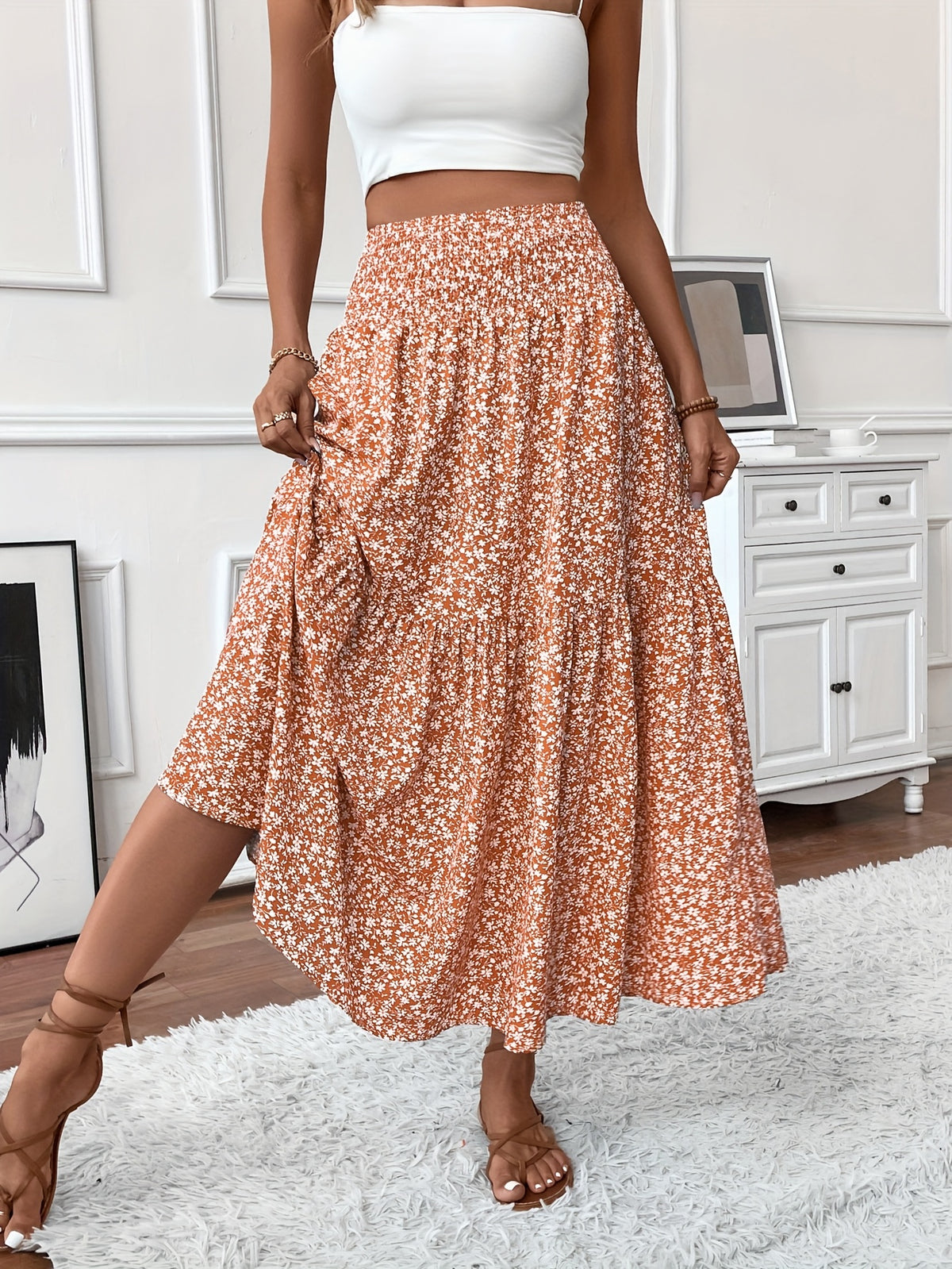 Alma | Women's Boho Floral Smocked Maxi Summer Skirt