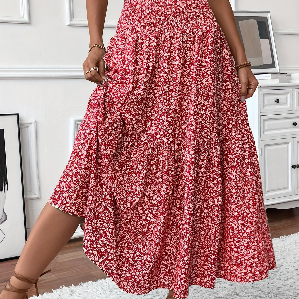 Alma | Women's Boho Floral Smocked Maxi Summer Skirt