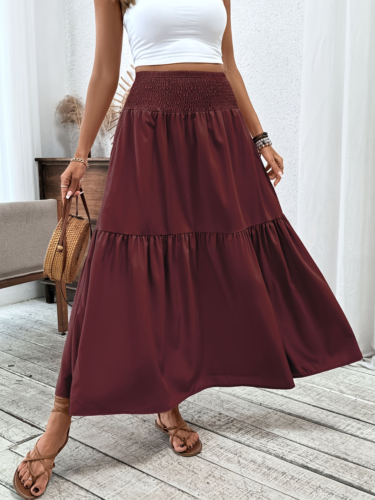 Alma | Women's Boho Floral Smocked Maxi Summer Skirt