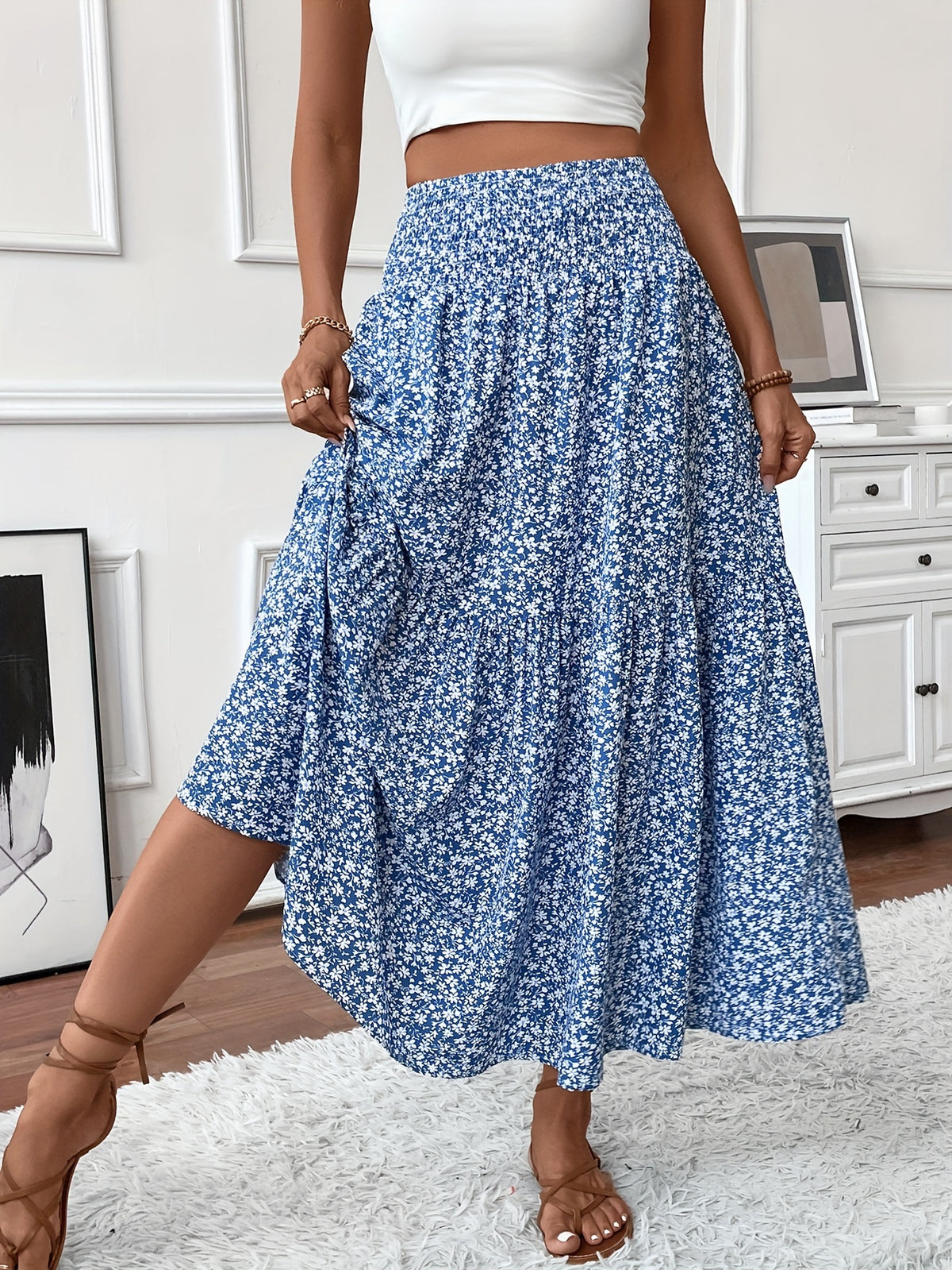 Alma | Women's Boho Floral Smocked Maxi Summer Skirt