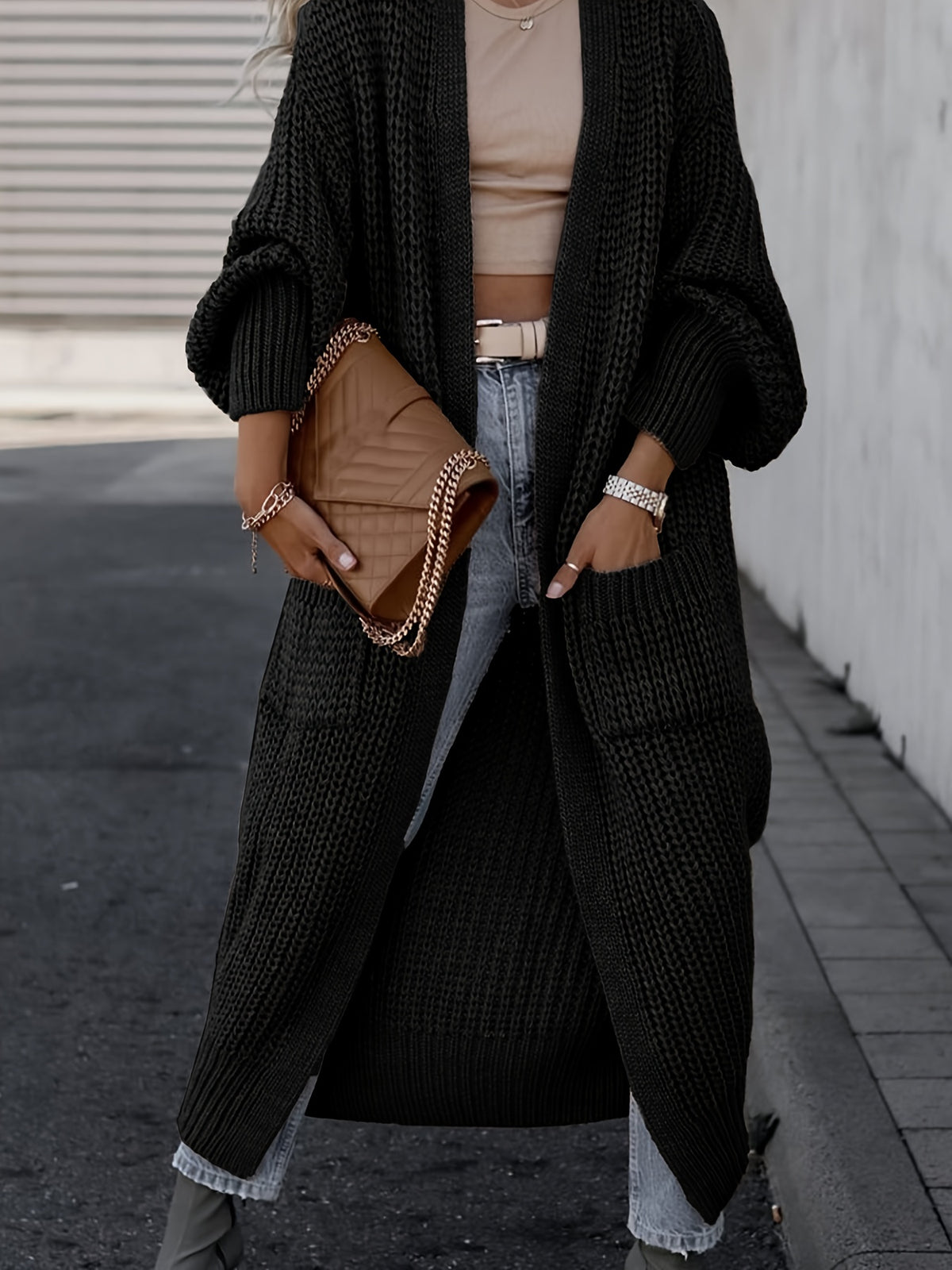 Amelia | Women's Deep V-Neck Ribbed Knit Open Front Cardigan