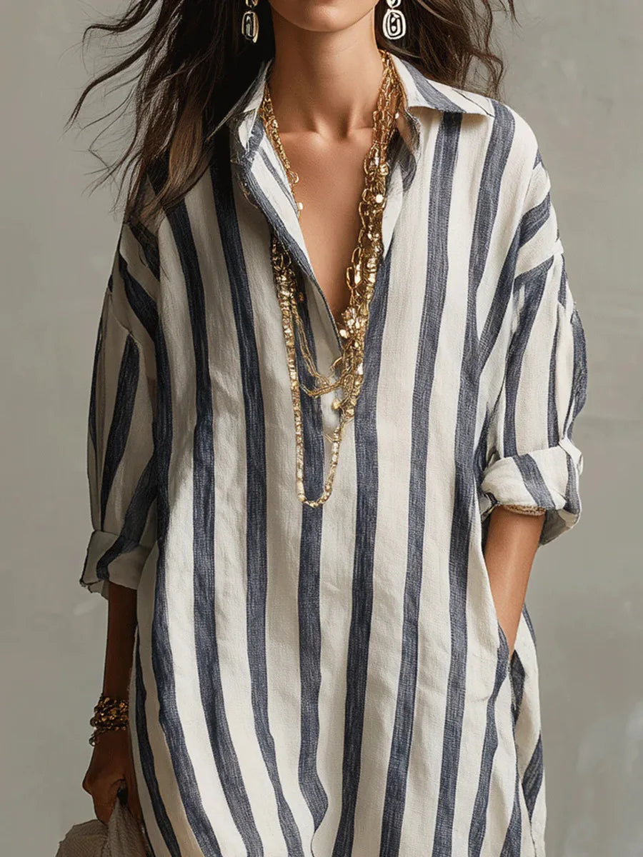 Araminta | Women's Striped Long Sleeve Maxi Summer Dress