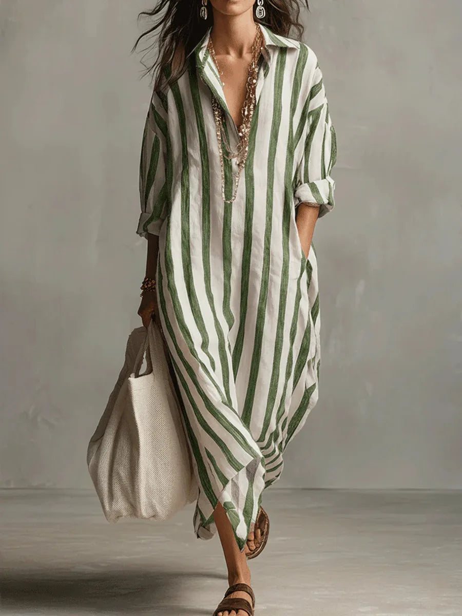 Araminta | Women's Striped Long Sleeve Maxi Summer Dress