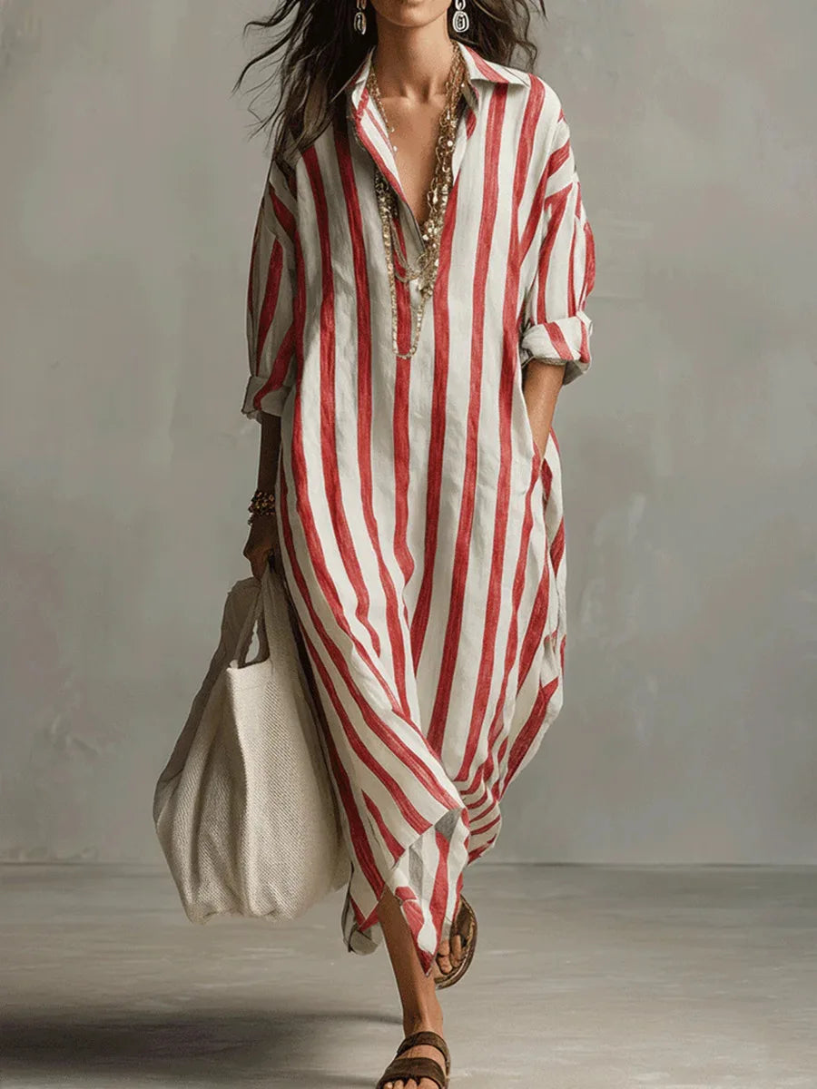 Araminta | Women's Striped Long Sleeve Maxi Summer Dress