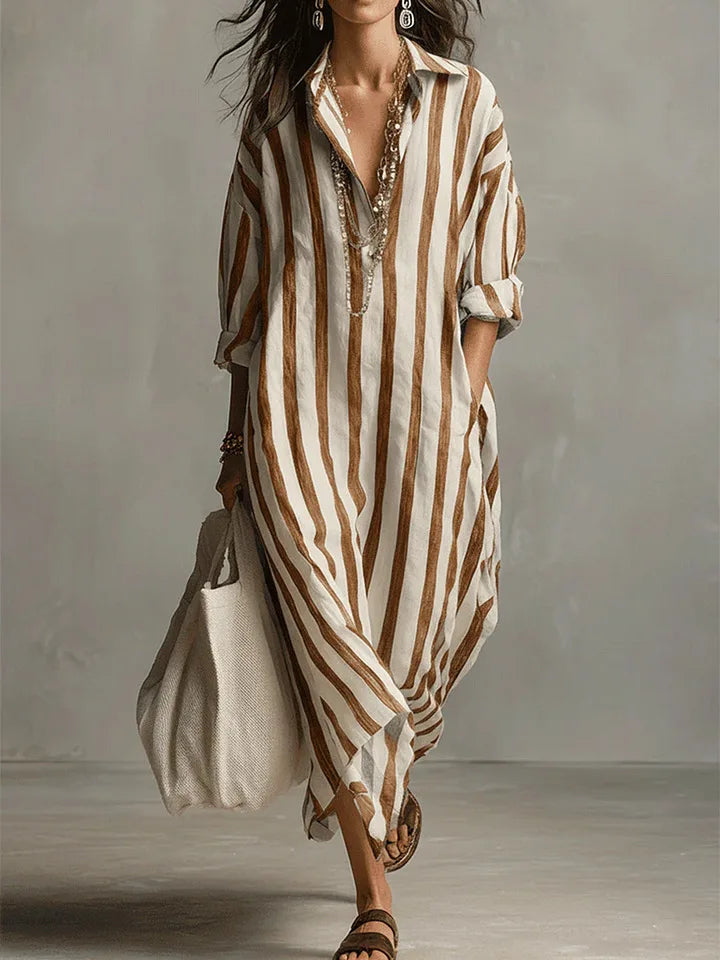 Araminta | Women's Striped Long Sleeve Maxi Summer Dress