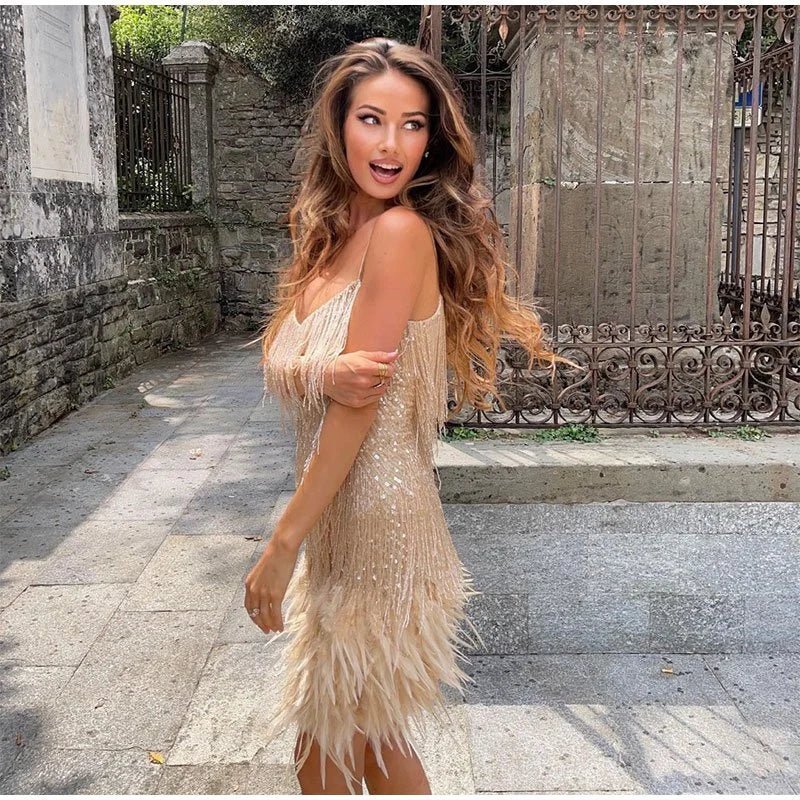 Jefferson | Elegant Feather Mini Summer Dress with Flattering Fit