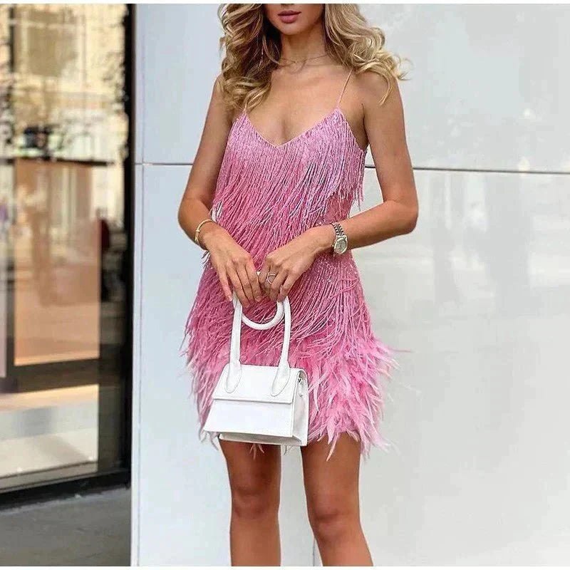 Jefferson | Elegant Feather Mini Summer Dress with Flattering Fit