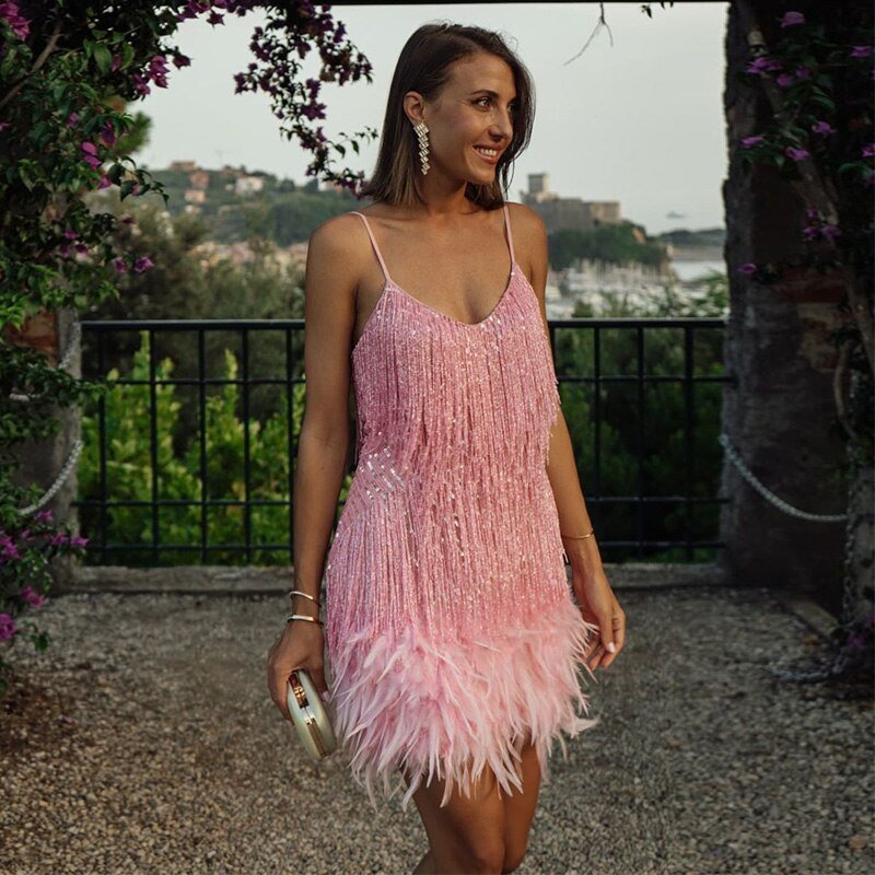 Jefferson | Elegant Feather Mini Summer Dress with Flattering Fit