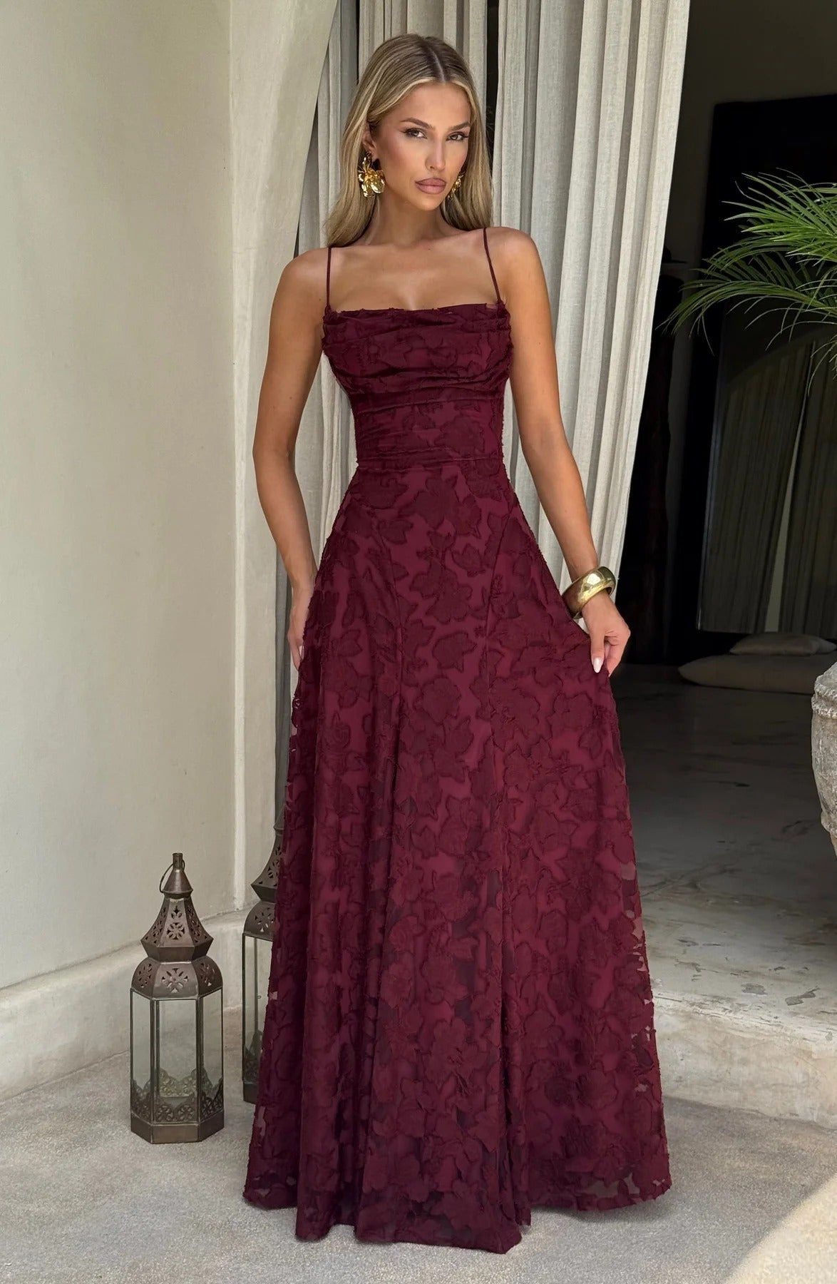 Briar | Women’s Floral Jacquard Sleeveless Maxi Dress
