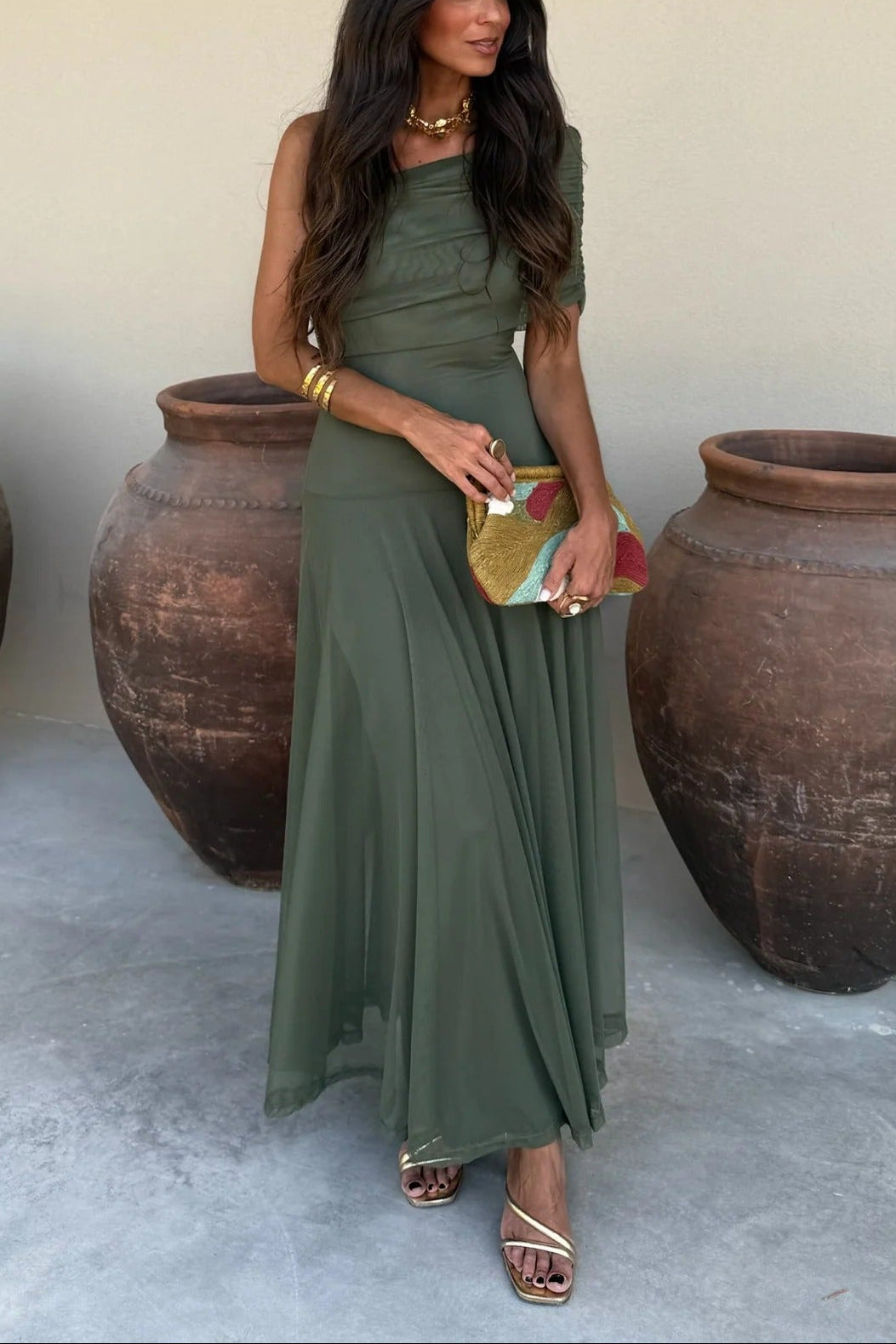 Brittany | One-Shoulder Mesh Maxi Dress