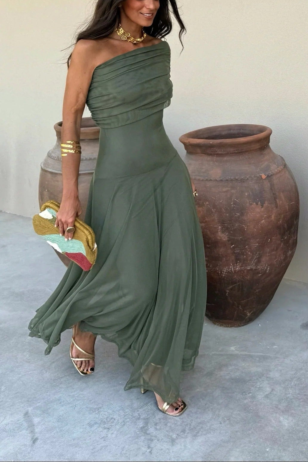 Brittany | One-Shoulder Mesh Maxi Dress