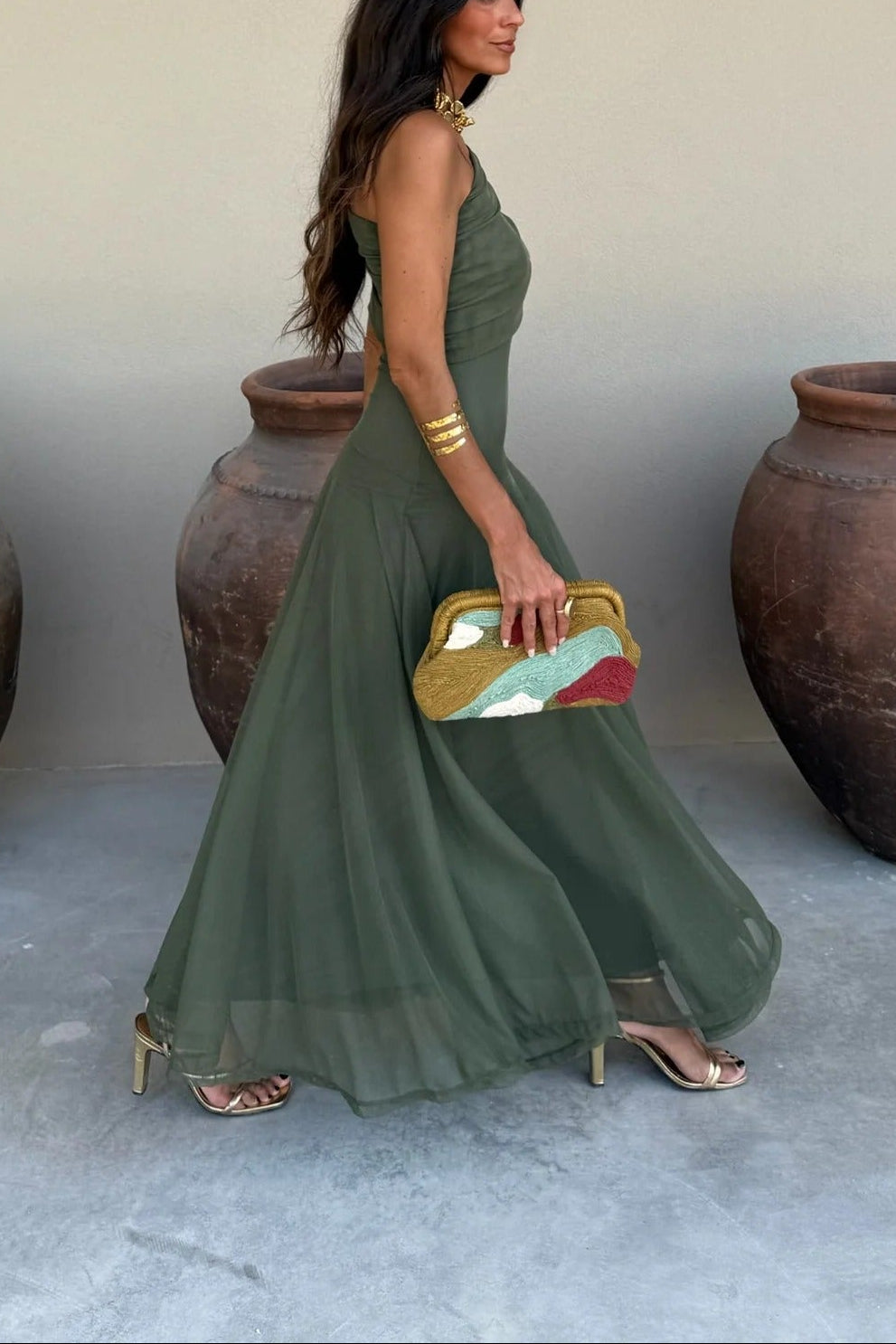 Brittany | One-Shoulder Mesh Maxi Dress