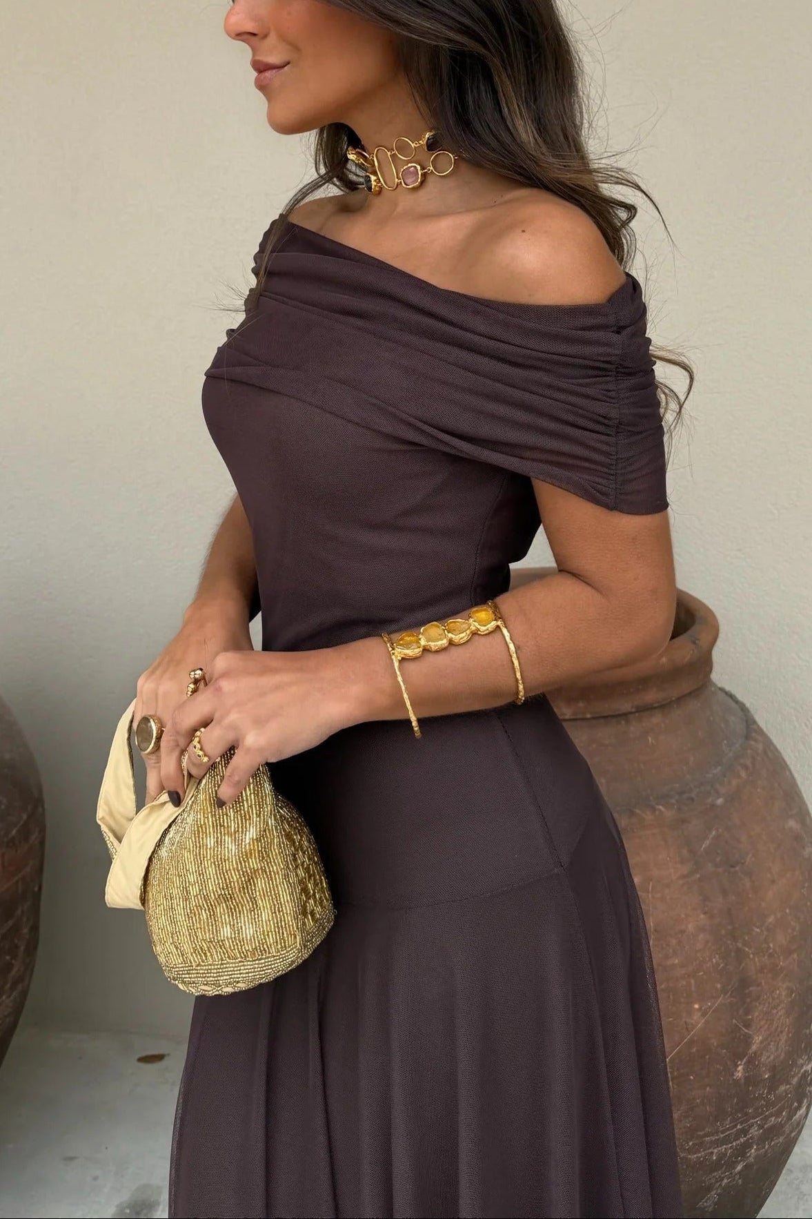 Brittany | One-Shoulder Mesh Maxi Dress