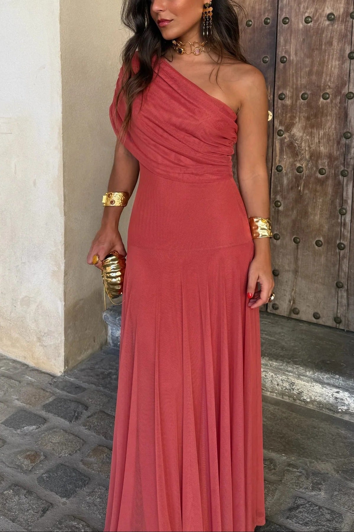 Brittany | One-Shoulder Mesh Maxi Dress