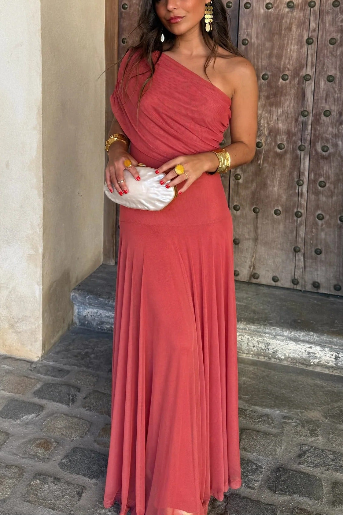 Brittany | One-Shoulder Mesh Maxi Dress