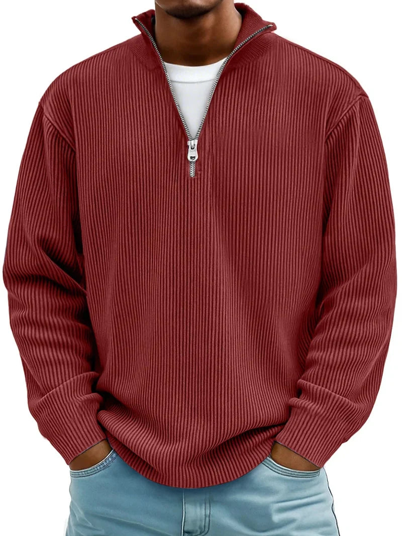 Alistair | Men's Ribbed Quarter Zip Long Sleeve Top