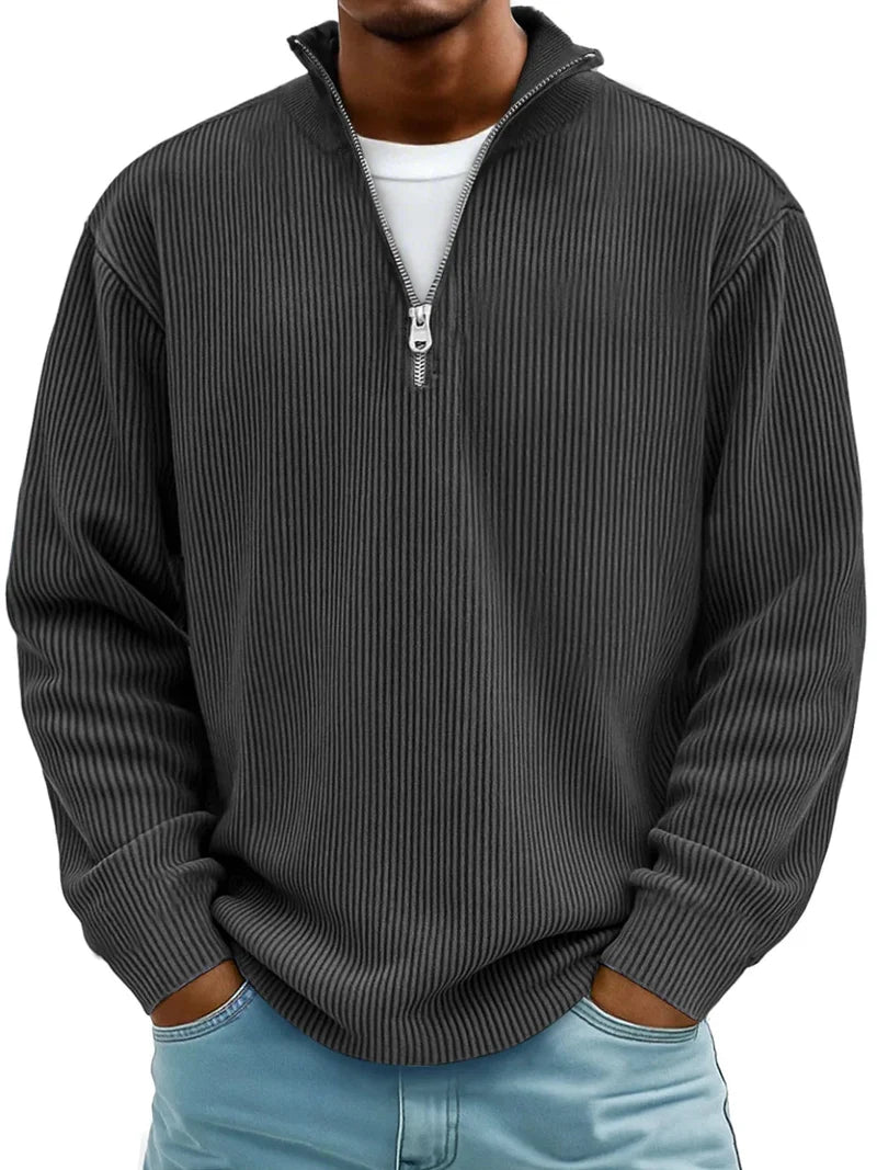 Alistair | Men's Ribbed Quarter Zip Long Sleeve Top