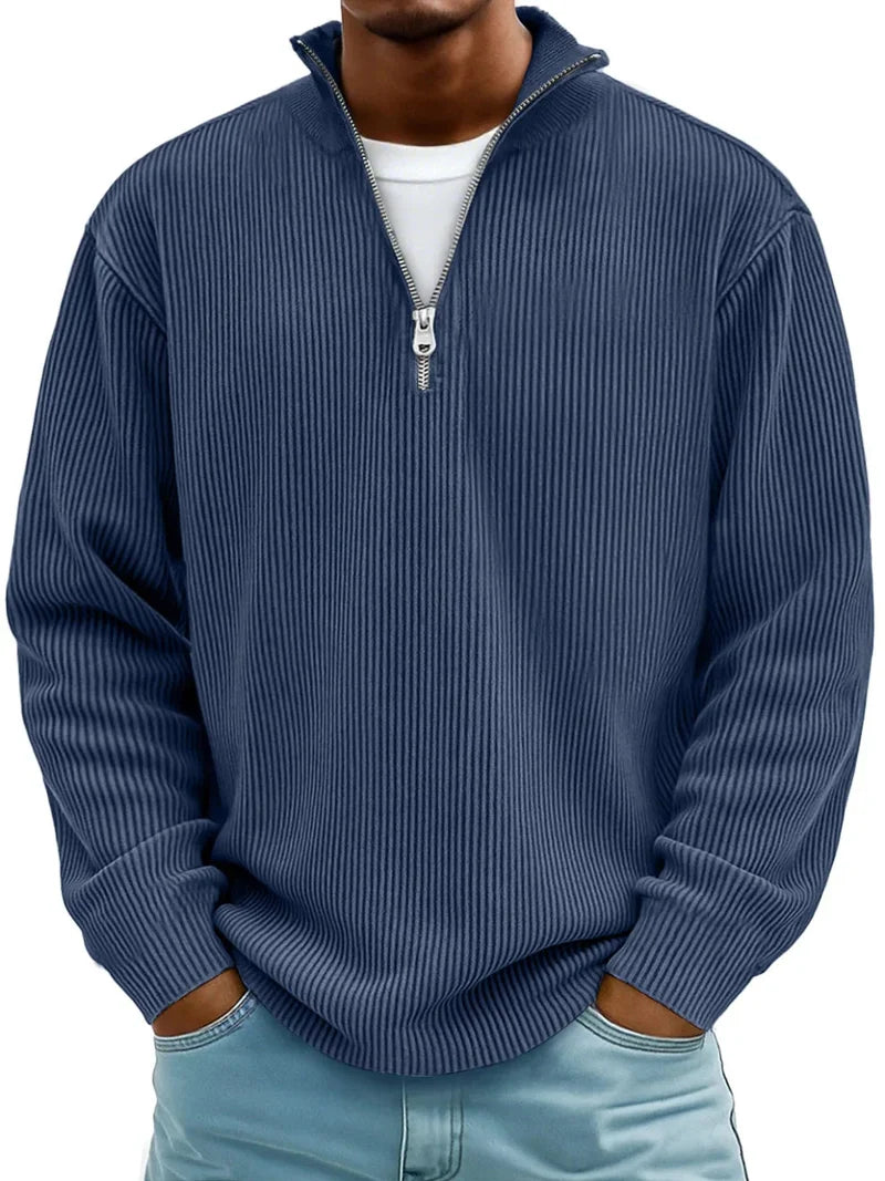 Alistair | Men's Ribbed Quarter Zip Long Sleeve Top