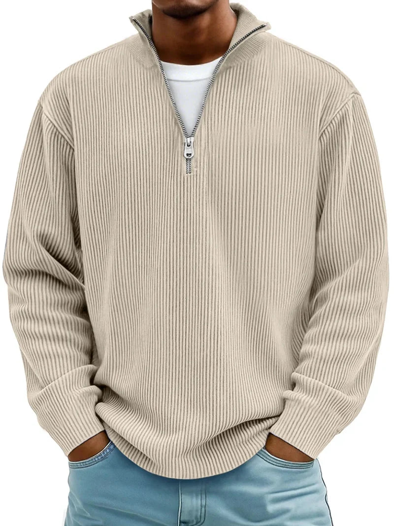 Alistair | Men's Ribbed Quarter Zip Long Sleeve Top