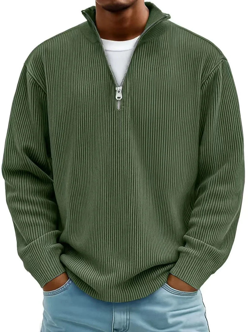 Alistair | Men's Ribbed Quarter Zip Long Sleeve Top