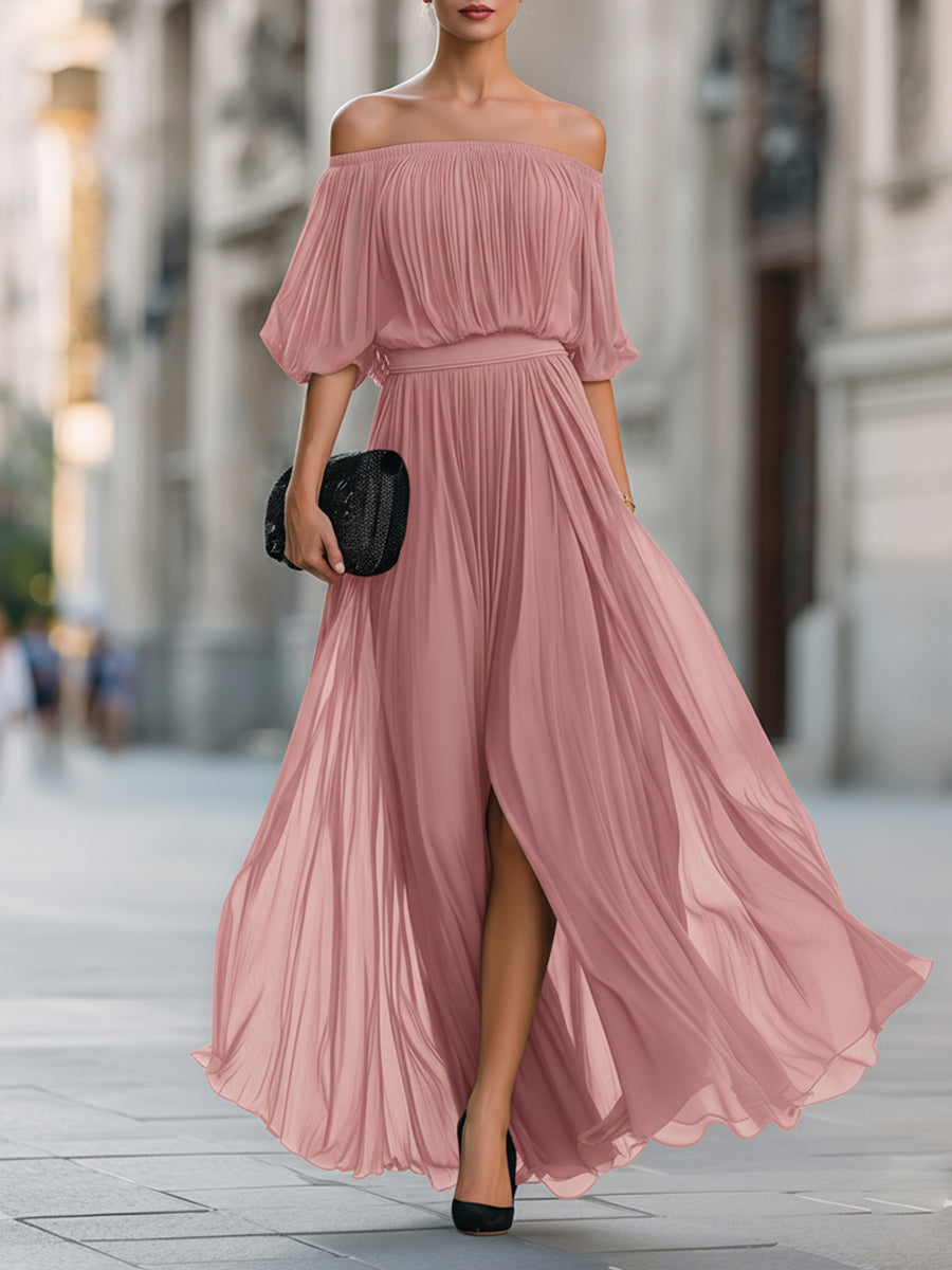 Cressida | Women's Off-Shoulder Pleated Maxi Wedding Guest Dress