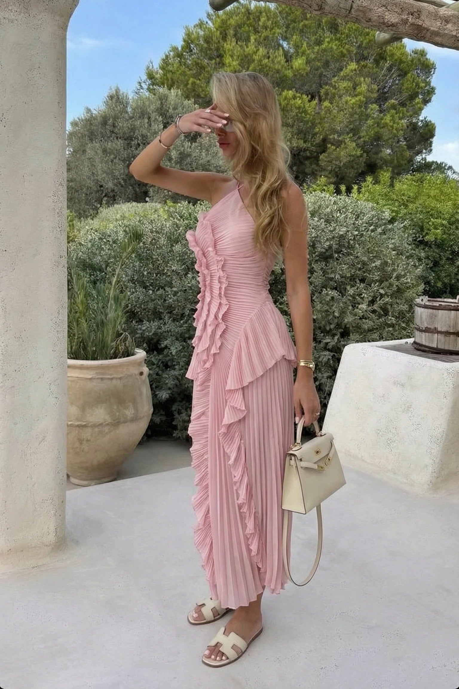 Eliza | Pleated Ruffle Maxi Dress