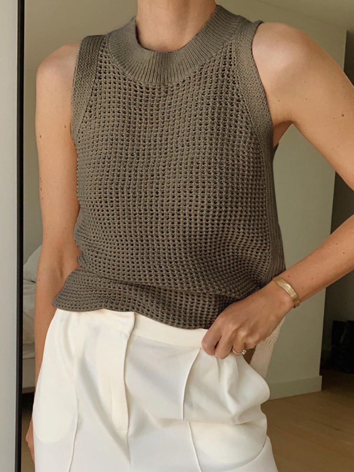Enid | Women's Openwork Crew Neck Tank Top