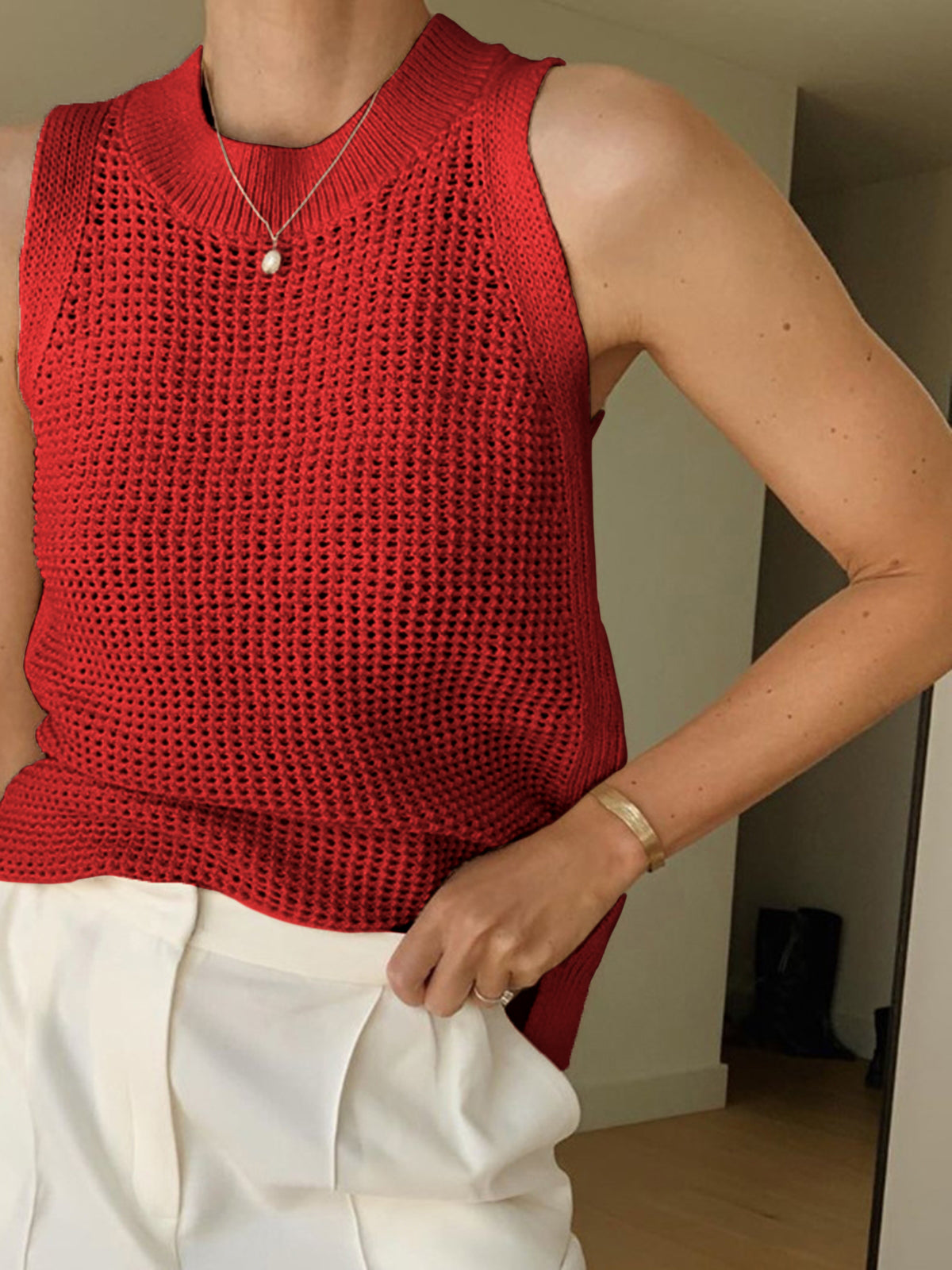 Enid | Women's Openwork Crew Neck Tank Top